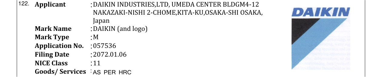Original bulletin entry for DAIKIN (and logo)