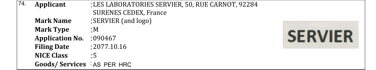Original bulletin entry for SERVIER (and logo)