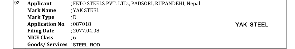 Original bulletin entry for YAK STEEL