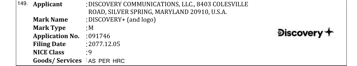 Original bulletin entry for DISCOVERY+ (and logo)