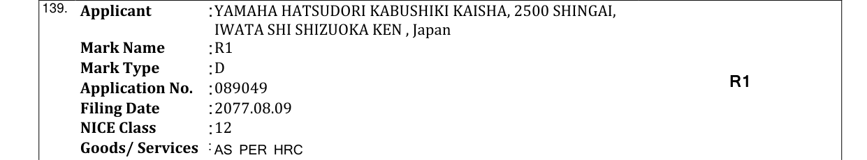 Original bulletin entry for R1