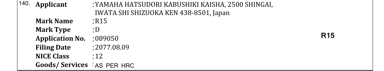 Original bulletin entry for R15
