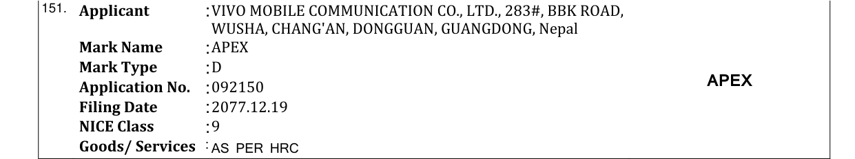 Original bulletin entry for APEX