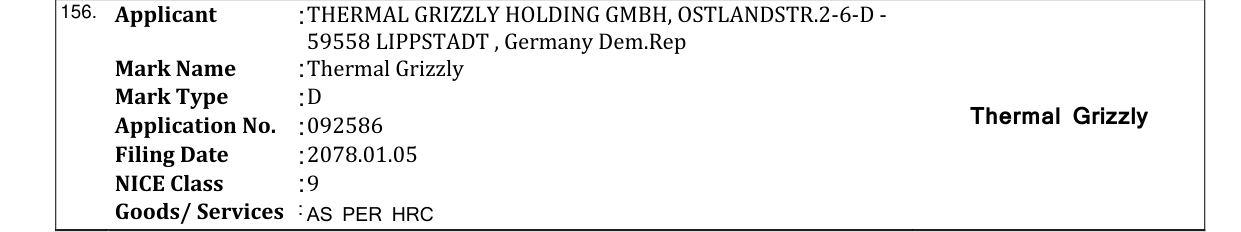 Original bulletin entry for Thermal Grizzly