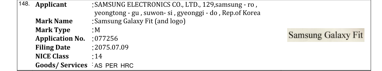 Original bulletin entry for Samsung Galaxy Fit (and logo)