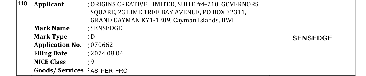 Original bulletin entry for SENSEDGE
