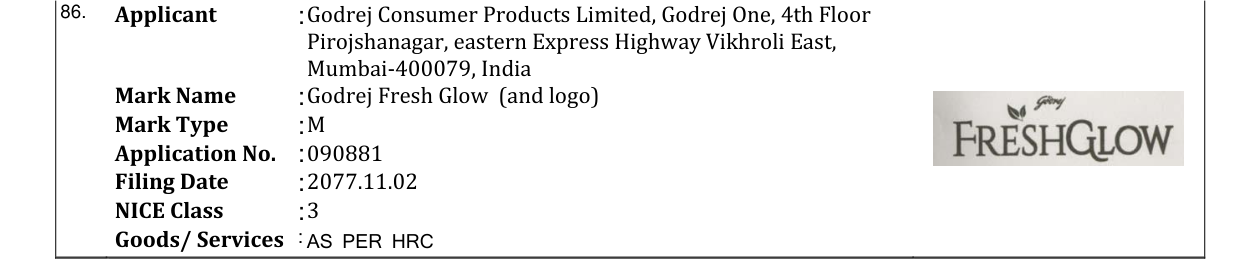 Original bulletin entry for Godrej Fresh Glow (and logo)