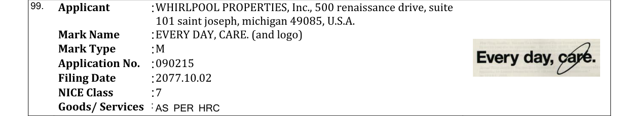 Original bulletin entry for EVERY DAY, CARE. (and logo)