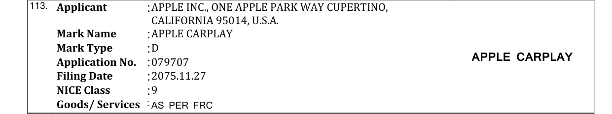 Original bulletin entry for APPLE CARPLAY