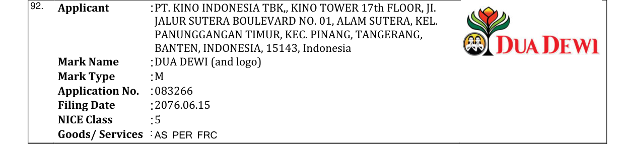 Original bulletin entry for DUA DEWI (and logo)