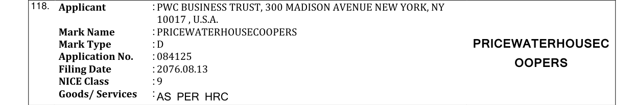 Original bulletin entry for PRICEWATERHOUSECOOPERS