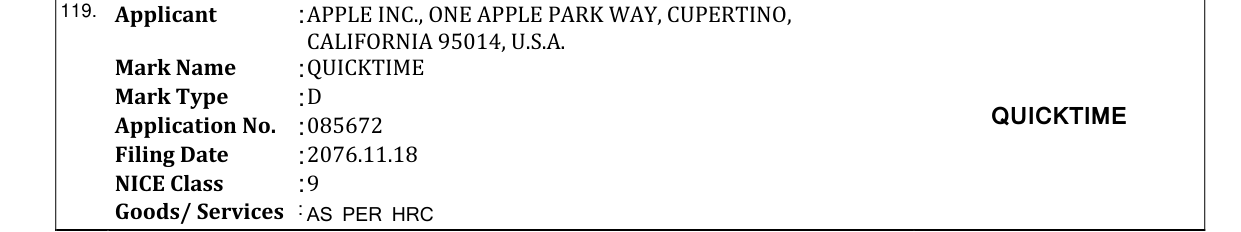 Original bulletin entry for QUICKTIME