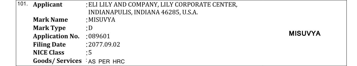 Original bulletin entry for MISUVYA