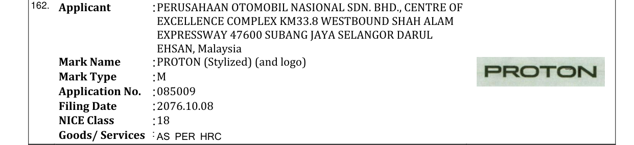 Original bulletin entry for PROTON (Stylized) (and logo)