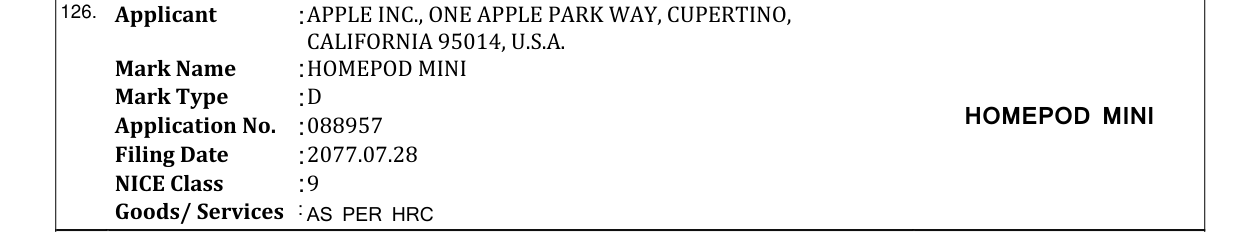 Original bulletin entry for HOMEPOD MINI