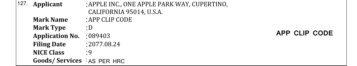 Original bulletin entry for APP CLIP CODE