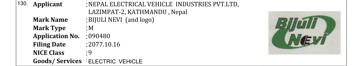 Original bulletin entry for BIJULI NEVI (and logo)