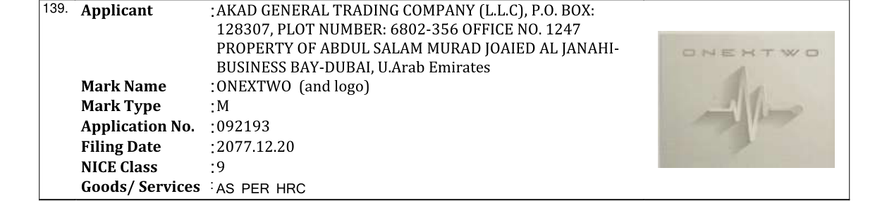 Original bulletin entry for ONEXTWO (and logo)
