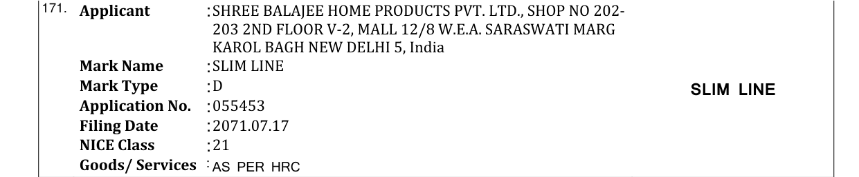 Original bulletin entry for SLIM LINE