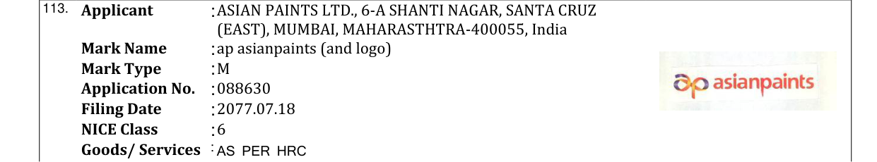 Original bulletin entry for ap asianpaints (and logo)