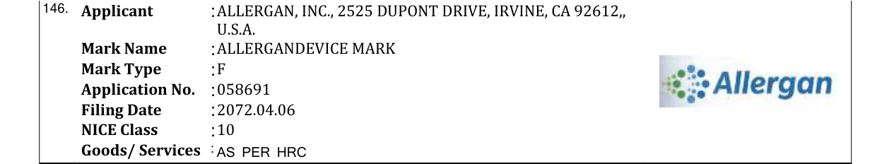 Original bulletin entry for ALLERGANDEVICE MARK