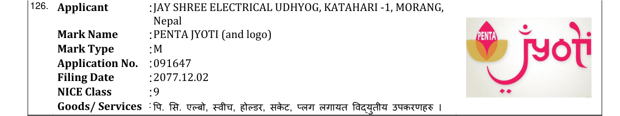 Original bulletin entry for PENTA JYOTI (and logo)