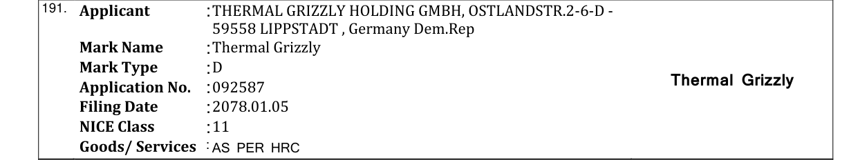 Original bulletin entry for Thermal Grizzly