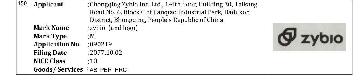 Original bulletin entry for zybio (and logo)