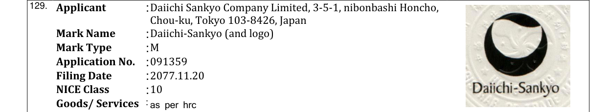 Original bulletin entry for Daiichi-Sankyo (and logo)