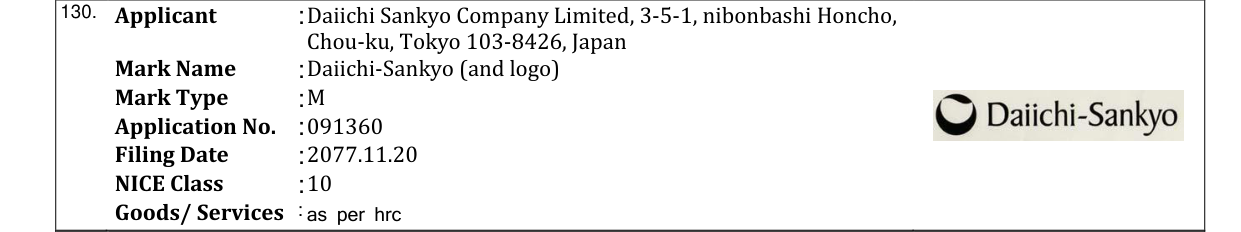 Original bulletin entry for Daiichi-Sankyo (and logo)