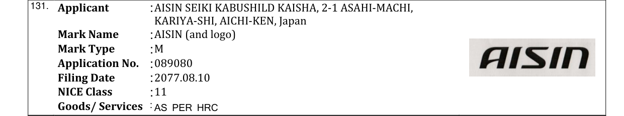 Original bulletin entry for AISIN (and logo)