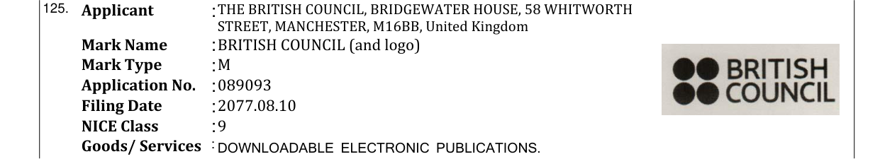 Original bulletin entry for BRITISH COUNCIL (and logo)