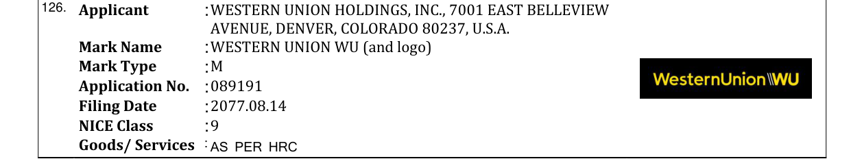 Original bulletin entry for WESTERN UNION WU (and logo)