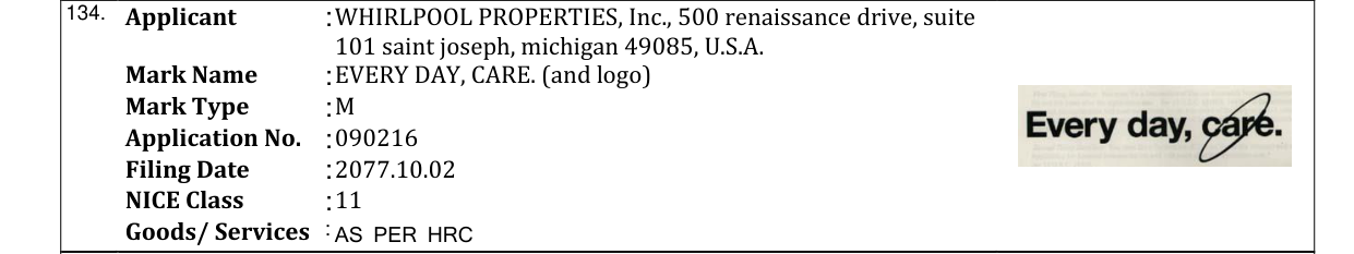 Original bulletin entry for EVERY DAY, CARE. (and logo)