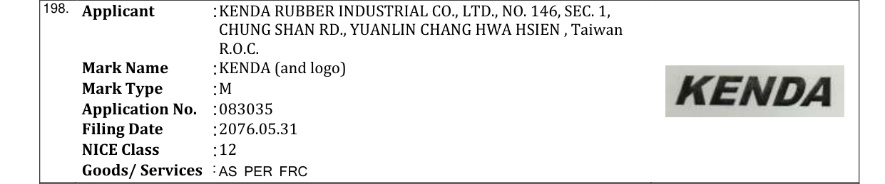 Original bulletin entry for KENDA (and logo)