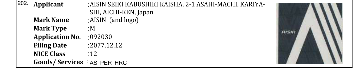 Original bulletin entry for AISIN (and logo)