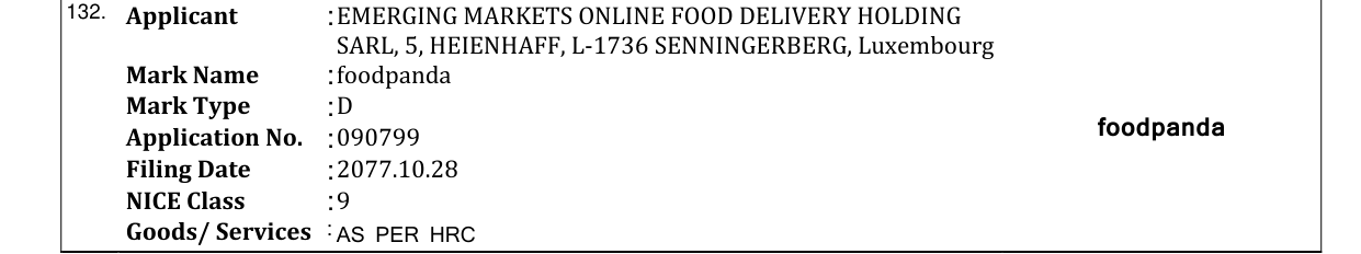 Original bulletin entry for foodpanda