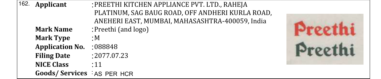 Original bulletin entry for Preethi (and logo)