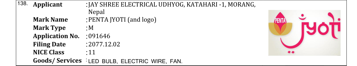 Original bulletin entry for PENTA JYOTI (and logo)