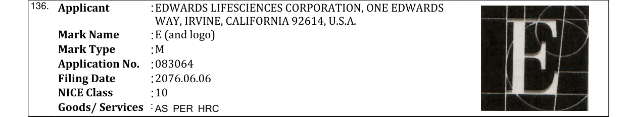 Original bulletin entry for E (and logo)