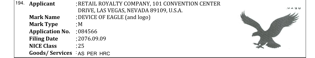 Original bulletin entry for DEVICE OF EAGLE (and logo)