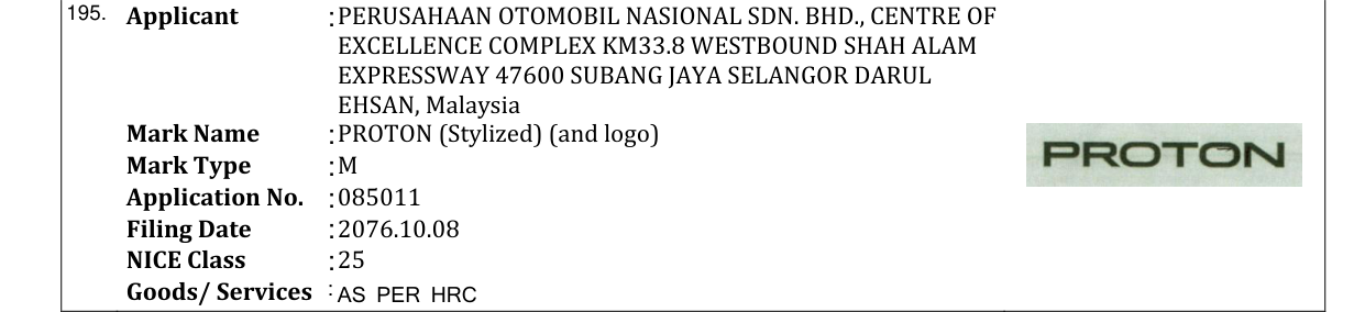 Original bulletin entry for PROTON (Stylized) (and logo)