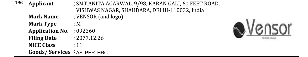 Original bulletin entry for VENSOR (and logo)