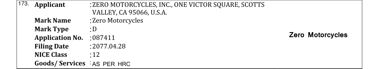 Original bulletin entry for Zero Motorcycles