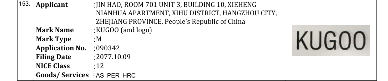 Original bulletin entry for KUGOO (and logo)