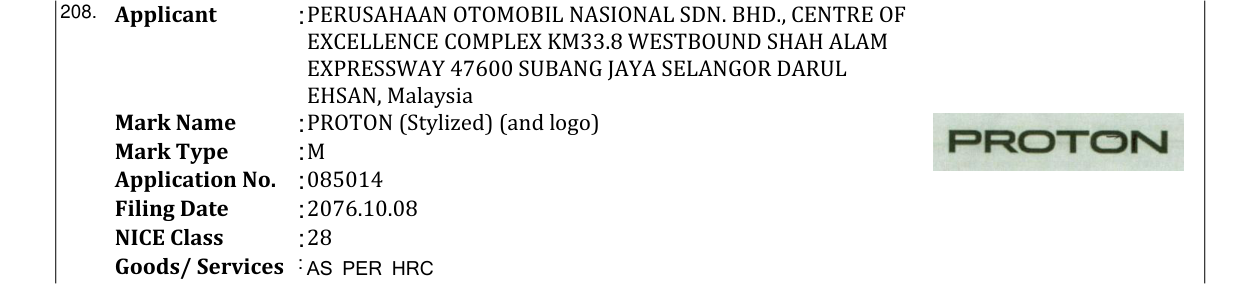 Original bulletin entry for PROTON (Stylized) (and logo)