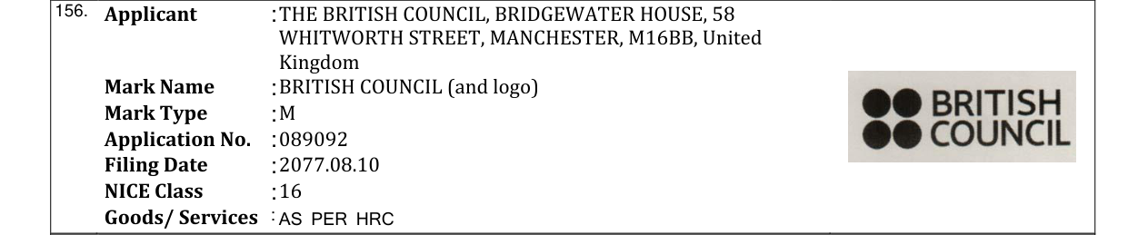 Original bulletin entry for BRITISH COUNCIL (and logo)