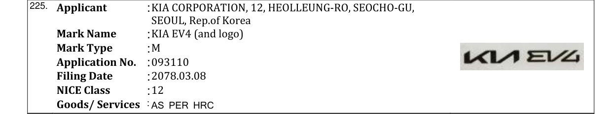 Original bulletin entry for KIA EV4 (and logo)