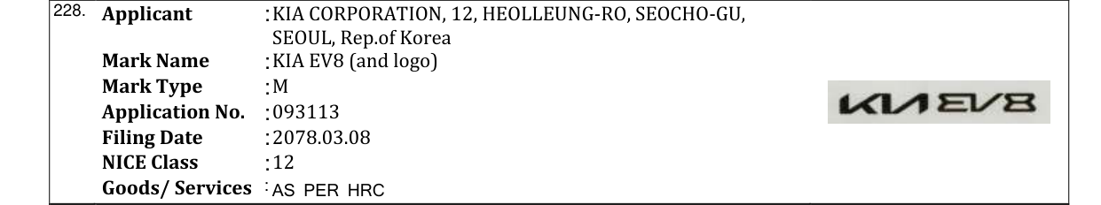 Original bulletin entry for KIA EV8 (and logo)