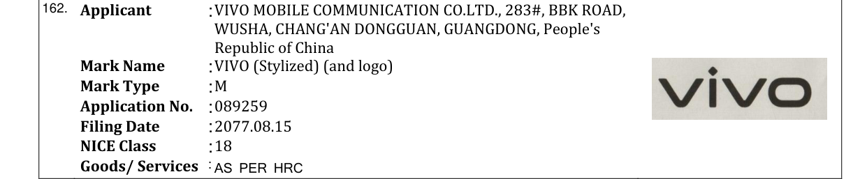 Original bulletin entry for VIVO (Stylized) (and logo)